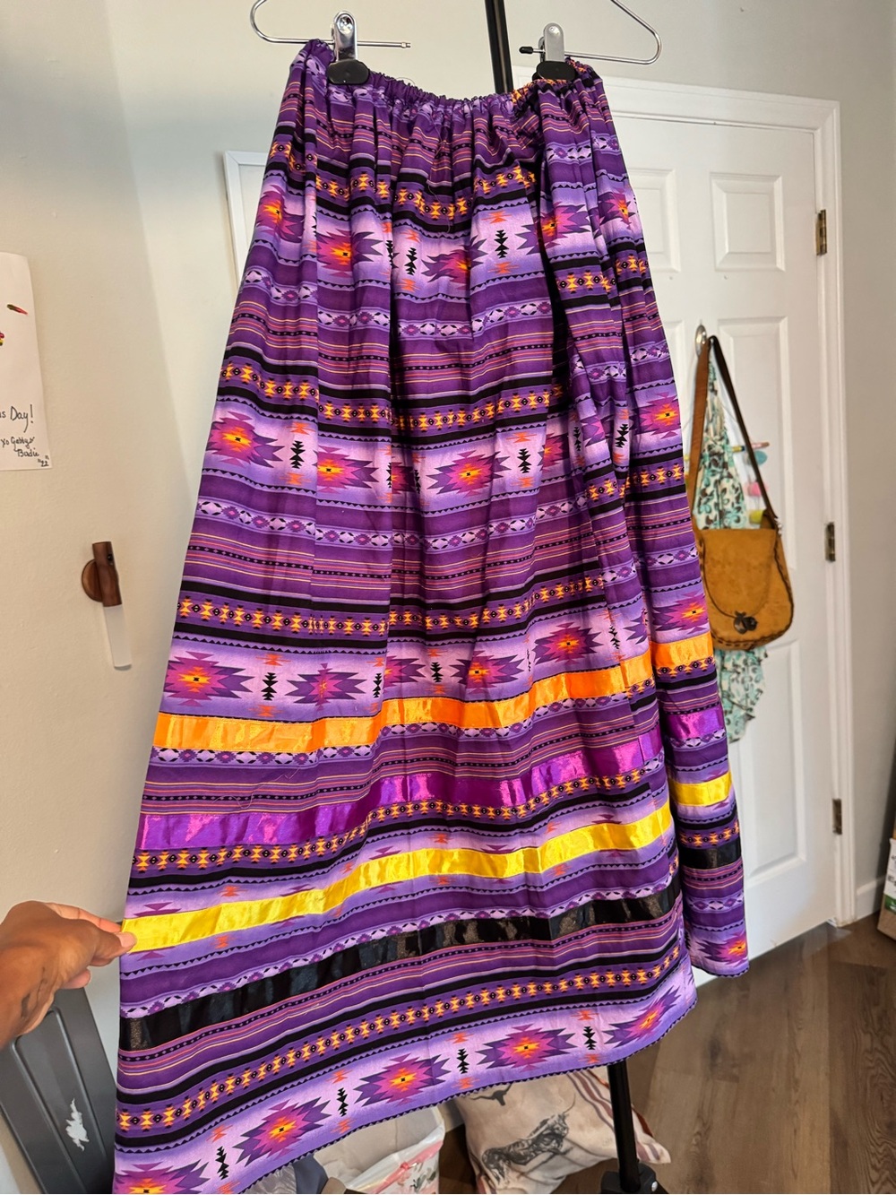 Purple Patterned Boho ribbon Maxi Skirt - Vibrant Tribal Print